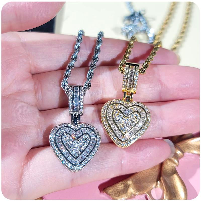 Hip Hop Heart Necklace for Women and Men, Cubic Diamond Heart Pendant Necklace for Men, Birthday Gifts for Women Love Design Exquisite