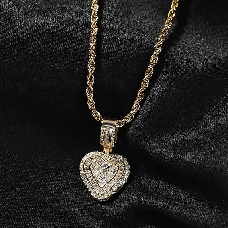 Hip Hop Heart Necklace for Women and Men, Cubic Diamond Heart Pendant Necklace for Men, Birthday Gifts for Women Love Design Exquisite