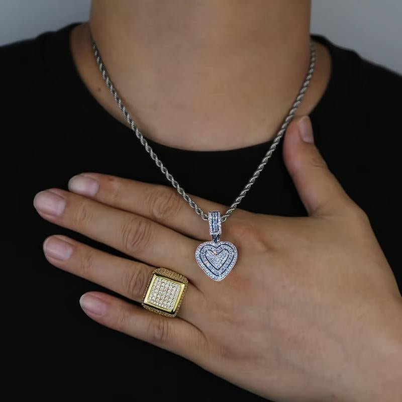 Hip Hop Heart Necklace for Women and Men, Cubic Diamond Heart Pendant Necklace for Men, Birthday Gifts for Women Love Design Exquisite